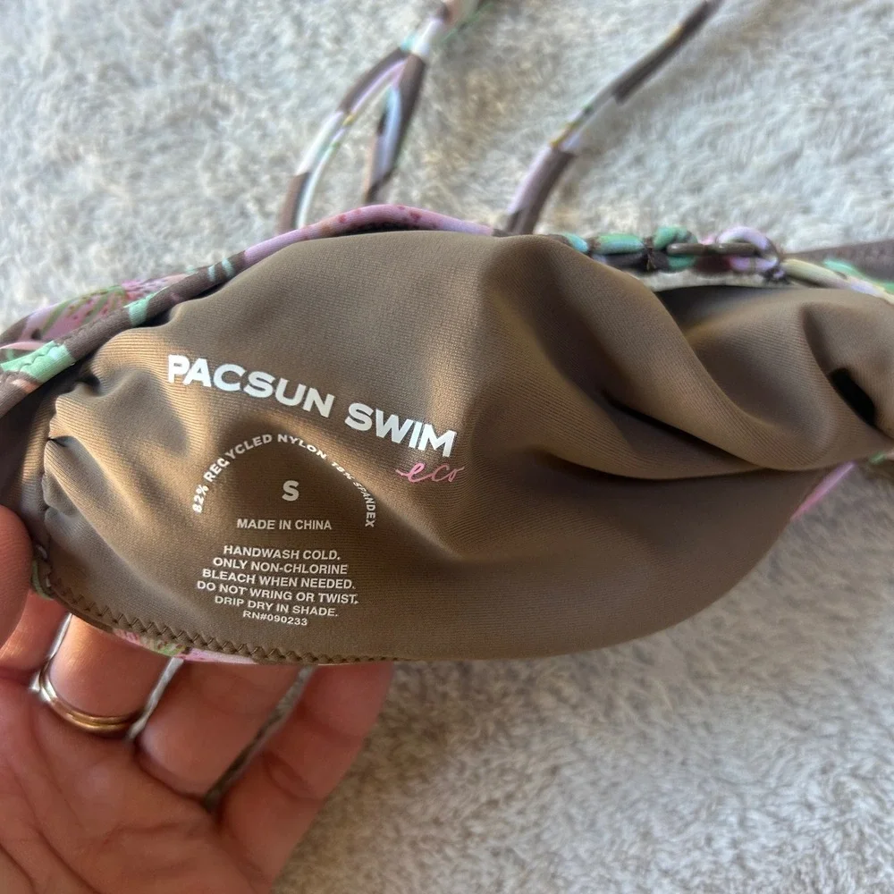 PacSun Swim Eco Brown Floral Lily Knot Front Bikini Top Small Womens